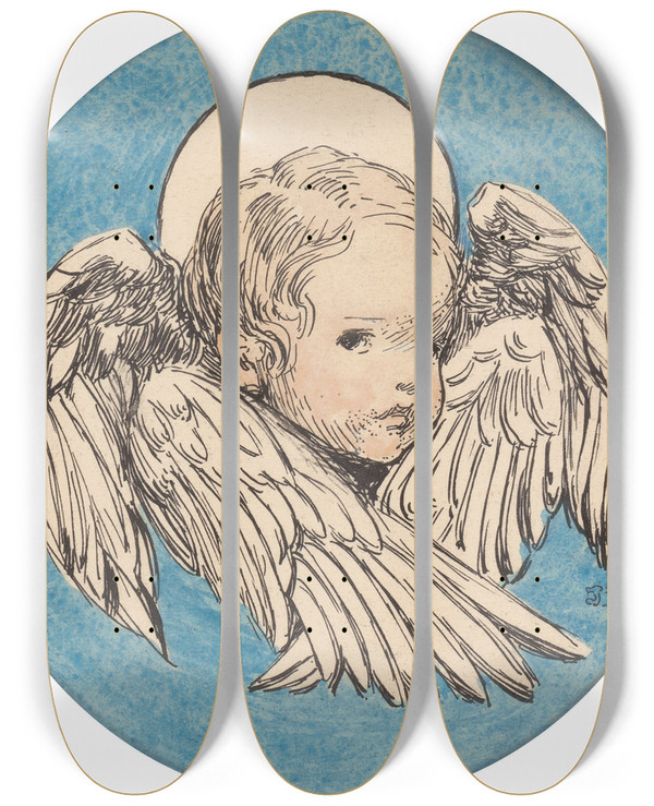Triptych art skateboard deck of Jessie Willcox Smith Angel by Jessie Willcox Smith (1863-1935)