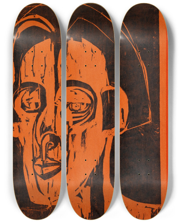 Triptych art skateboard deck of Albert Mller Portrait Ernst Ludwig Kirchner Ii by Albert Muller (1897-1926)