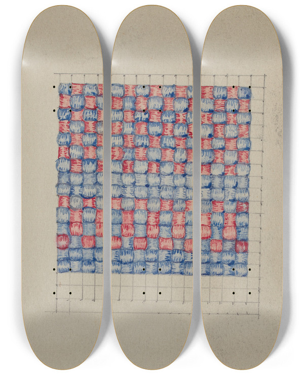 Triptych art skateboard deck of American 20Th Century Textile_1 by American 20Th Century