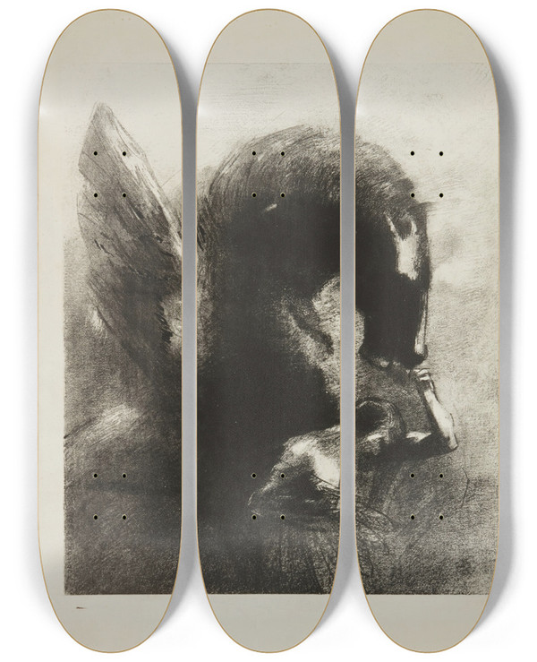 Triptych art skateboard deck of Odilon Redon Pgase Captif by Odilon Redon (1840-1916)