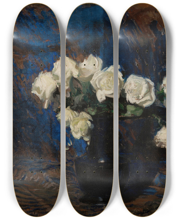 Triptych art skateboard deck of Leon Wyczkowski White Roses by Leon Wyczolkowski (1852-1936)
