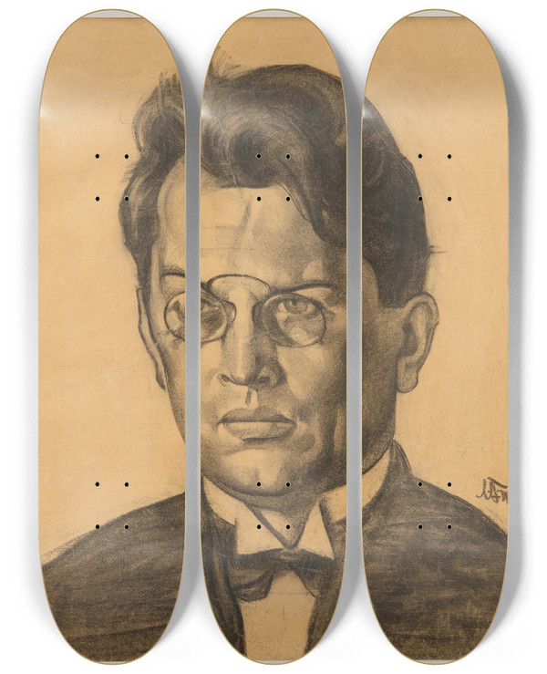 Triptych art skateboard deck of Nikolai Triik Friedebert Tuglase Portree by Nikolai Triik (1884-1940)
