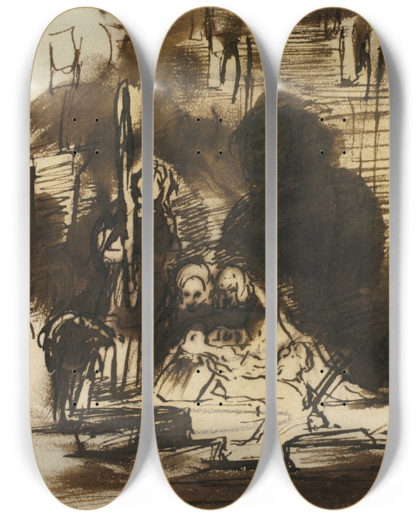 Triptych art skateboard deck of Sir David Wilkie Finding The Scottish Regalia by Sir David Wilkie (1785-1841)