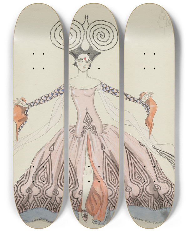 Triptych art skateboard deck of George Barbier Costume Drawing by George Barbier (1882-1932)