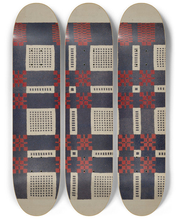 Triptych art skateboard deck of Byron Dingman Woven Textile_1 by Byron Dingman