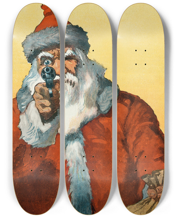 Triptych art skateboard deck of Will Crawford Hands Up by Will Crawford (1869-1944)