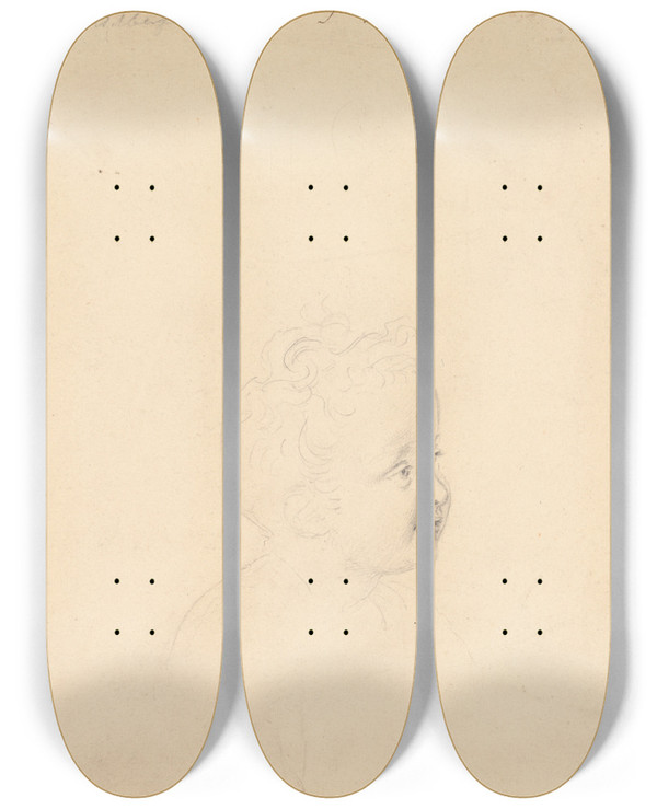 Triptych art skateboard deck of John Linnell Study For Master William Wilberforce by John Linnell (1792-1882)