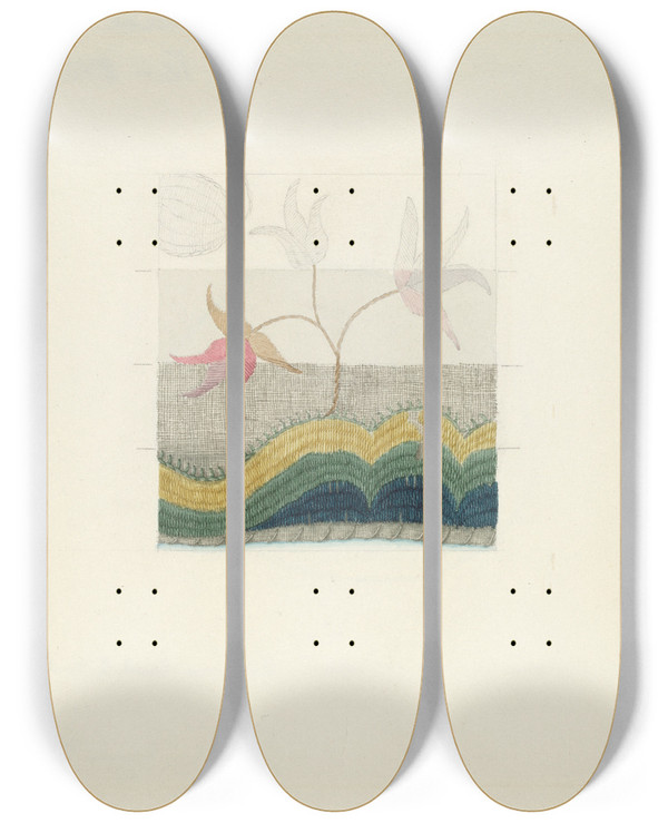 Triptych art skateboard deck of Suzanne Chapman Crewel Embroidery_2 by Suzanne Chapman