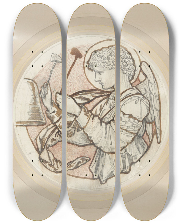 Triptych art skateboard deck of Sir Edward Coley Burnejones Angel Playing On Bells Ii_2 by Sir Edward Coley Burne-Jones (1833-1898)