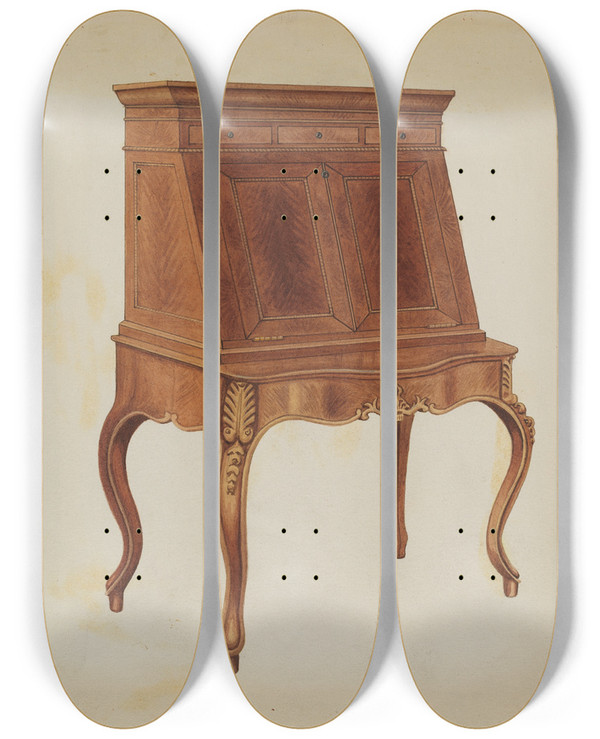 Triptych art skateboard deck of Rex F Bush Desk by Rex F Bush (20-)