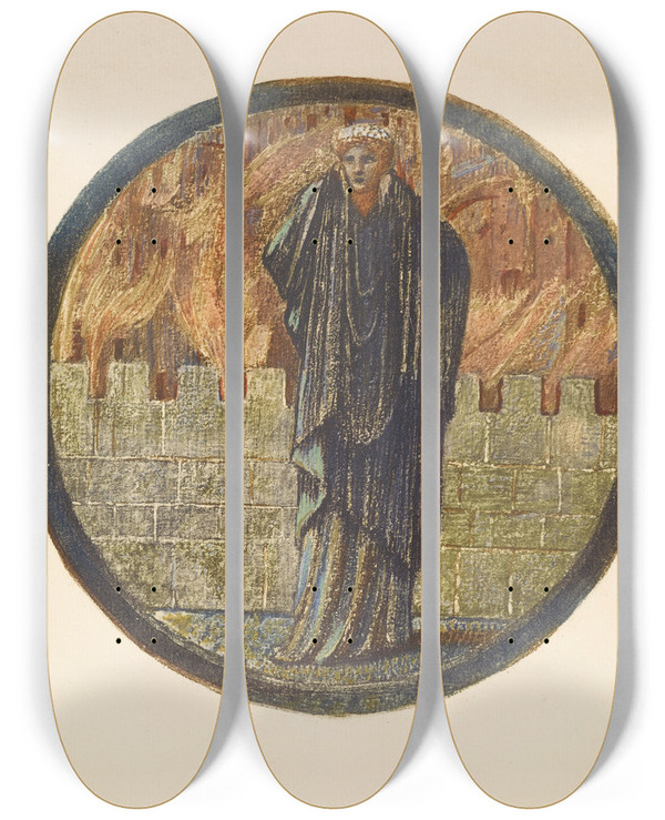 Triptych art skateboard deck of Sir Edward Coley Burnejones Helens Tears by Sir Edward Coley Burne-Jones (1833-1898)