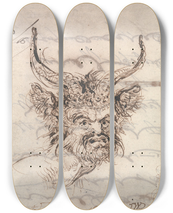 Triptych art skateboard deck of James Ward A Satyrs Head by James Ward (1769-1859)
