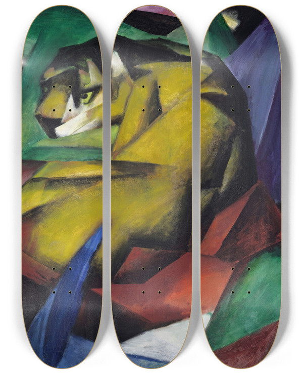 Triptych art skateboard deck of Franz Marc Tiger_2 by Franz Marc (1880-1916)