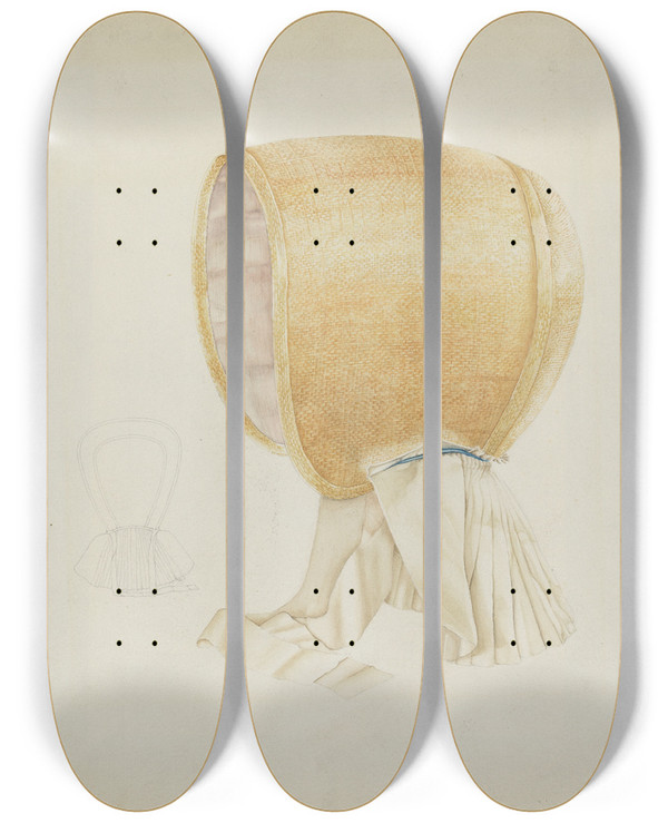 Triptych art skateboard deck of Frances Cohen Shaker Bonnet by Frances Cohen