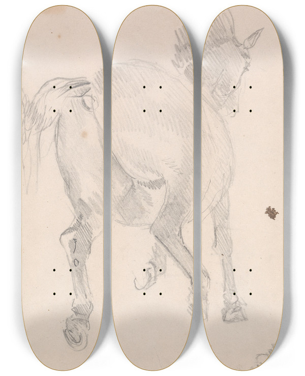 Triptych art skateboard deck of Sawrey Gilpin Study Of A Cantering Horse by Sawrey Gilpin (1733-1807)