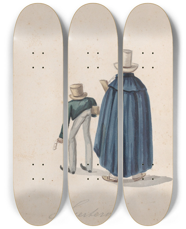 Triptych art skateboard deck of Francisco Fierro Two Fortune Tellers by Francisco Fierro (1807-1879)