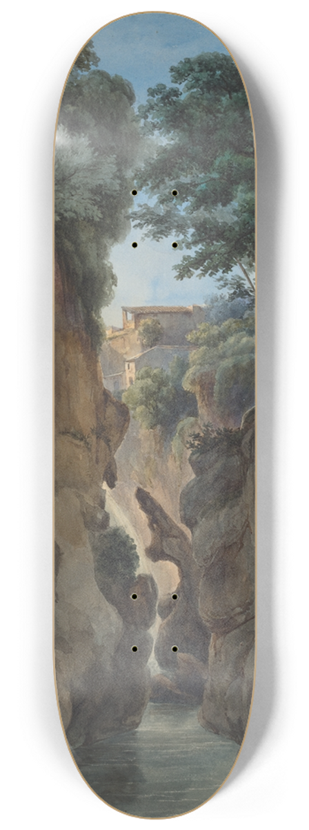 Achille Etna Michallon - View of a Waterfall through a Ravine 8.25 inch art skate deck
