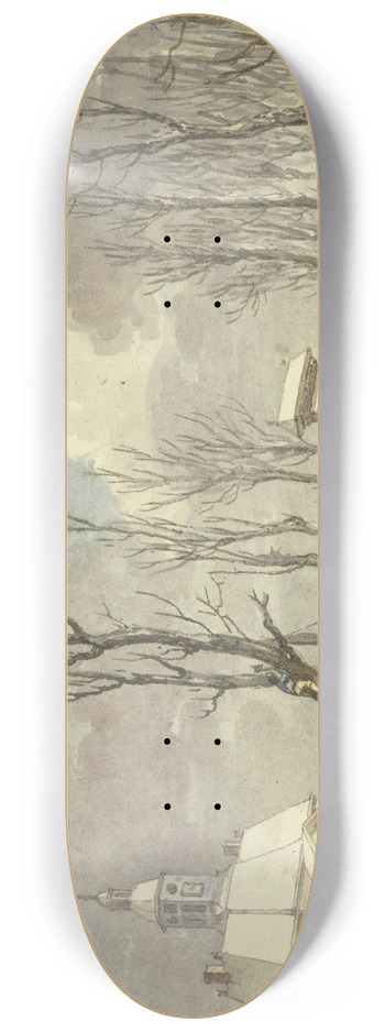 Hermanus Numan - Stadttor mit Trmchen im Winter, eine lange Brcke fhrt ber den Kanal nach einer Allee 8.25 inch art skate deck