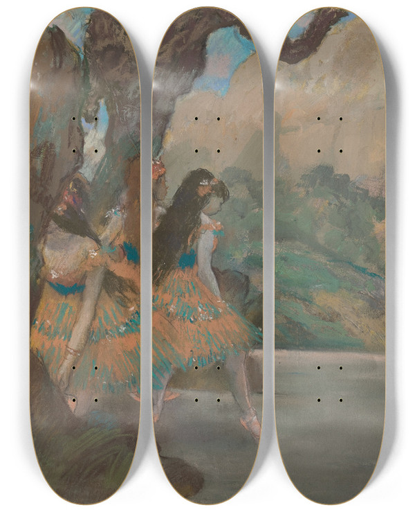 Triptych art skateboard deck of Edgar Degas Ballet Dancers by Edgar Degas (1834-1917)