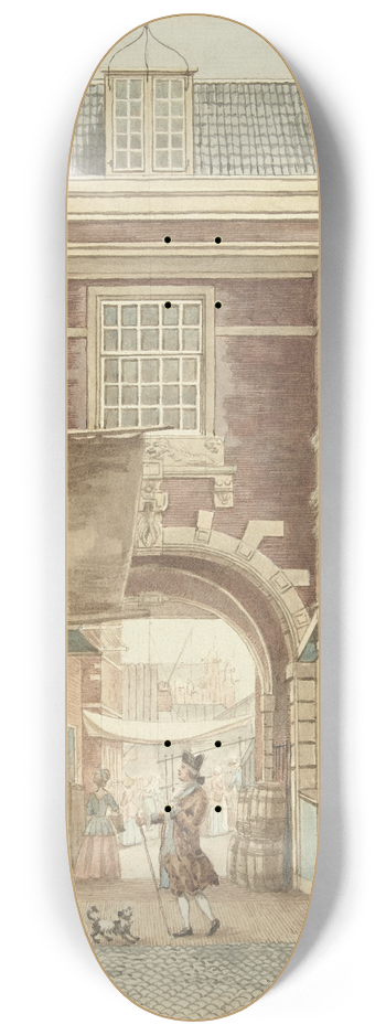 Hermanus Petrus Schouten - De Kleine Vispoort op de Vijgendam met een doorkijk naar de Vismarkt 8.25 inch art skate deck