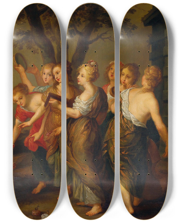 Triptych art skateboard deck of Flemish School Dancing Graces by Flemish School