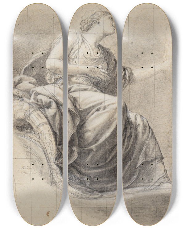Triptych art skateboard deck of Andrea Appiani Kvinde Med Murkrone Siddende I En Vogn Ved Hendes Side Et Overfldighedshorn by Andrea Appiani (1754-1817)