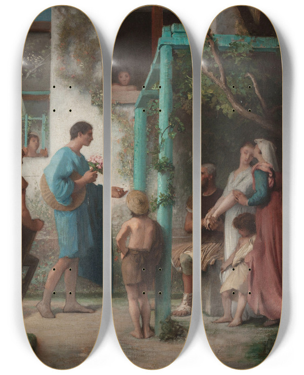 Triptych art skateboard deck of Mile Lvy La Demande by mile Lvy (1826-1890)