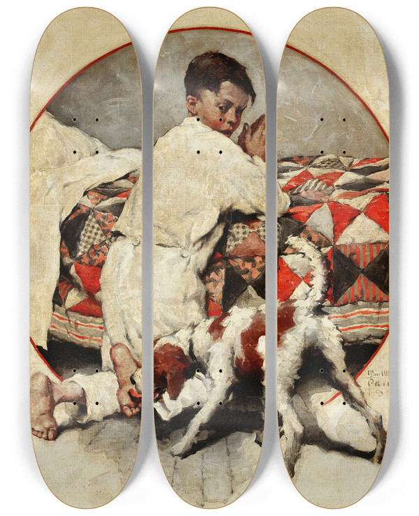 Triptych art skateboard deck of William Meade Prince Bedtime Prayers by William Meade Prince (1893-1951)