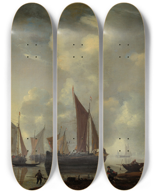 Triptych art skateboard deck of Reinier Nooms Coast Scene by Reinier Nooms (1623-1667)