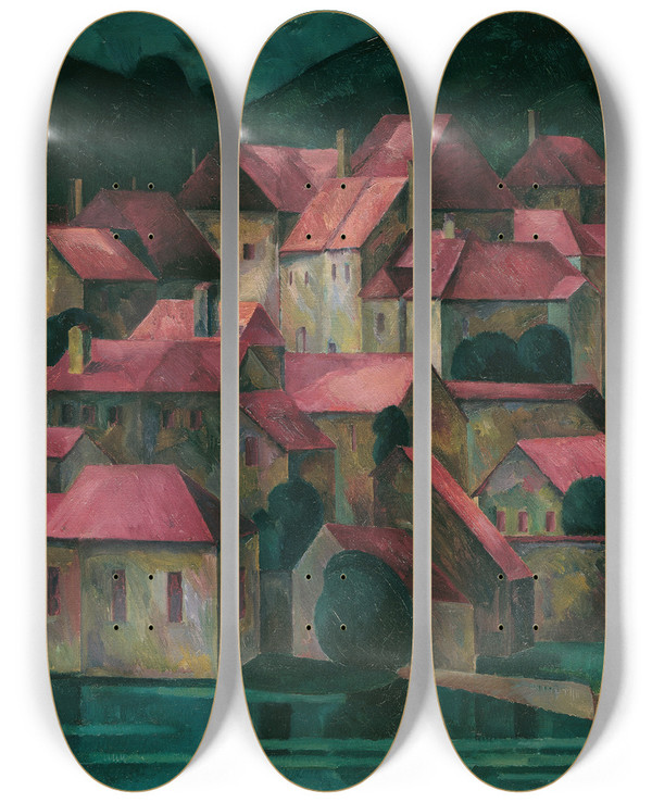 Triptych art skateboard deck of Maximilian Reinitz Rote Dcher by Maximilian Reinitz (1872-1935)