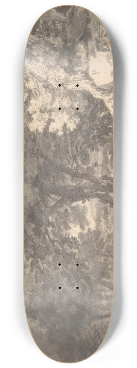 Herman van Swanevelt - A Wooded Landscape with Travellers by the Roadside, a Stream beyond 8.25 inch art skate deck