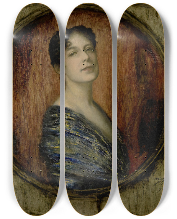 Triptych art skateboard deck of Franz Von Stuck Mary Von Stuck_1 by Franz Von Stuck (1863-1928)