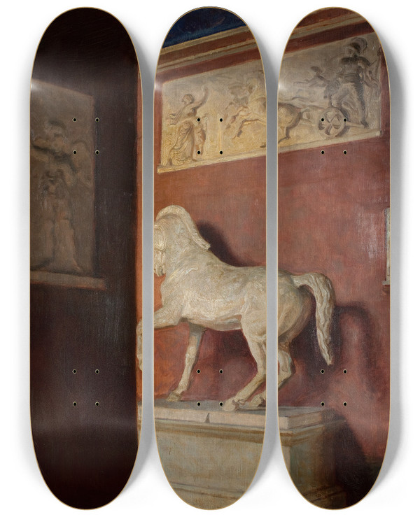 Triptych art skateboard deck of Georg Seligmann Corner From A Corridor At Thorvaldsens Museum by Georg Seligmann (1866-1924)