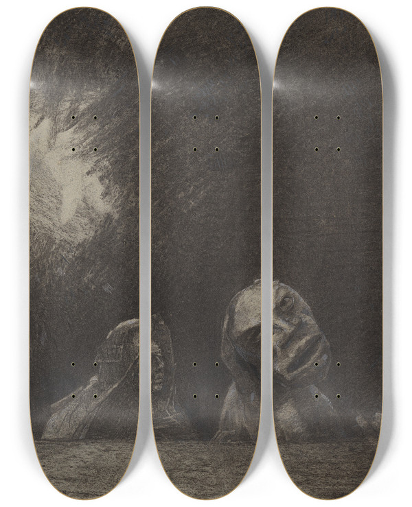 Triptych art skateboard deck of Odilon Redon Quasimodo_1 by Odilon Redon (1840-1916)