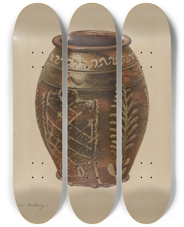 Triptych art skateboard deck of Aaron Fastovsky Pa German Jar by Aaron Fastovsky