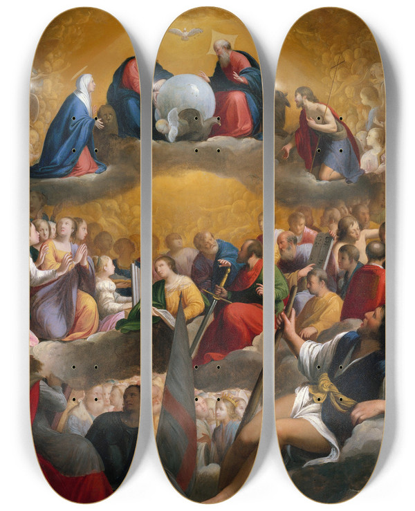 Triptych art skateboard deck of Carlo Saraceni Paradise by Carlo Saraceni (1579-1620)