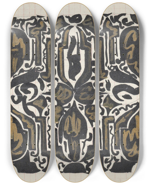 Triptych art skateboard deck of Carel Adolph Lion Cachet Decoratief Ontwerp En Schets Van Het Front Timpaan Van Het Koninklijk Paleis Te Amsterdam by Carel Adolph Lion Cachet (1864-1945)