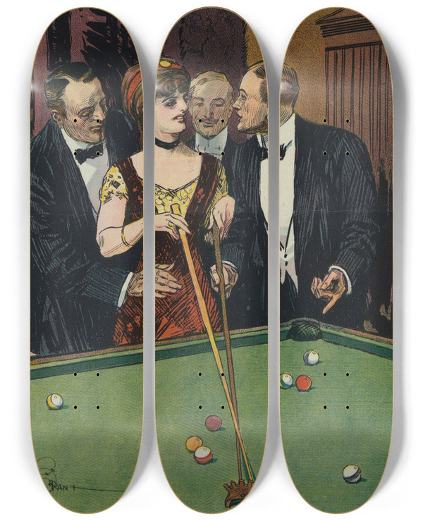 Triptych art skateboard deck of Gordon Grant The Bridge Crush by Gordon Grant (1875-1962)