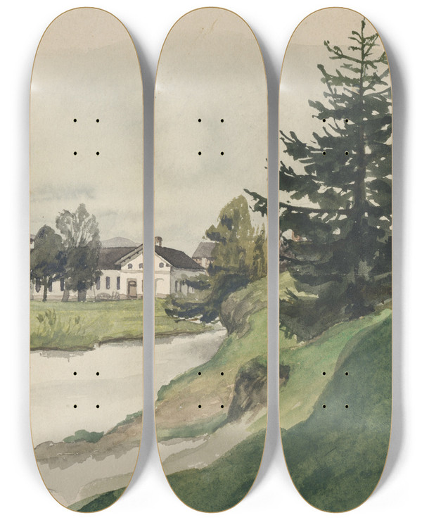 Triptych art skateboard deck of Jozef Hanula Hrabuice by Jozef Hanula (1863-1944)