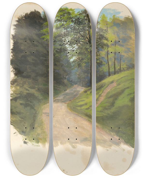Triptych art skateboard deck of Jan Nowopack Mountain Road by Jan Nowopacky