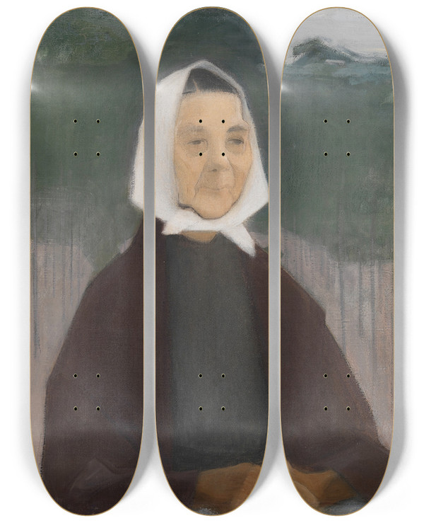 Triptych art skateboard deck of Helene Schjerfbeck Granny by Helene Schjerfbeck (1862-1946)