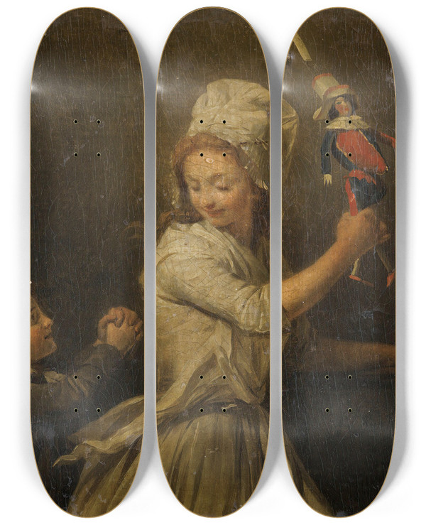 Triptych art skateboard deck of Henripierre Danloux The Doll by Henri Pierre Danloux (1753-1809)