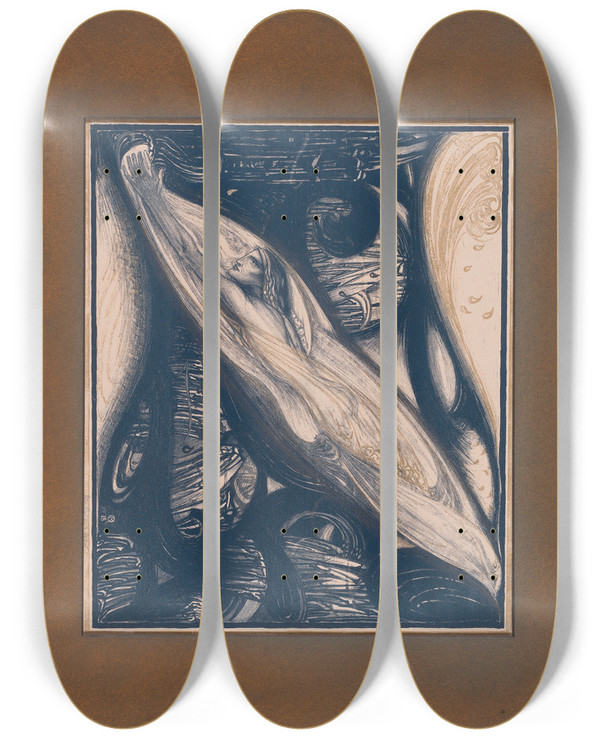 Triptych art skateboard deck of Richard Nicolas Roland Holst De Parelduiker by Richard Nicolaus Roland Holst (1868-1938)