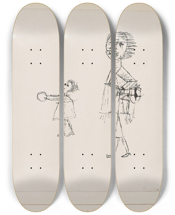 Triptych art skateboard deck of Paul Klee Zwei Kinder by Paul Klee (1879-1940)