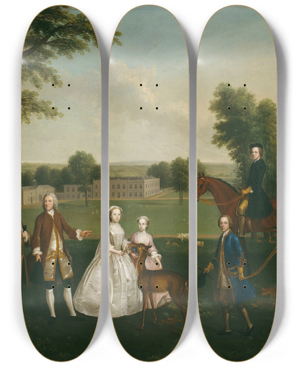 Triptych art skateboard deck of Arthur Devis Thomas Lister And Family At Gisburne Park by Arthur Devis (1712-1787)