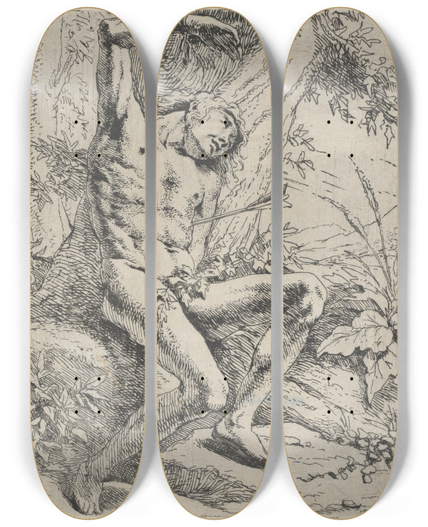 Triptych art skateboard deck of Leendert Van Der Cooghen Saint Sebastian by Leendert van der Cooghen (1610-1681)