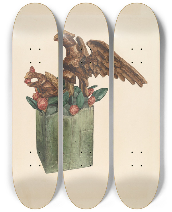 Triptych art skateboard deck of Giacinto Capelli Squirrel And Eagle by Giacinto Capelli (20-)