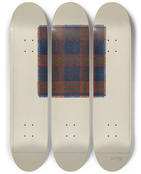 Triptych art skateboard deck of Frank J Mace Plaid Homespun Cloth by Frank J Mace