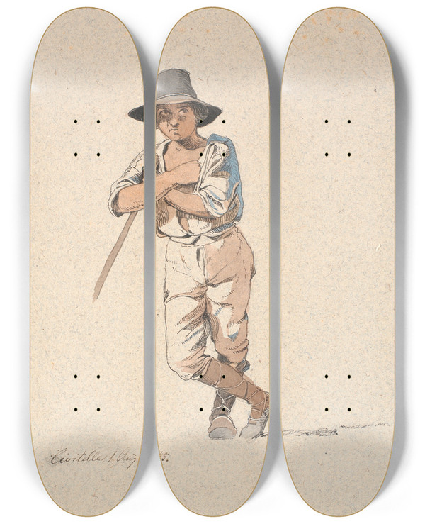 Triptych art skateboard deck of Johan Thomas Lundbye Stende Hyrdedreng by Johan Thomas Lundbye (1818-1848)