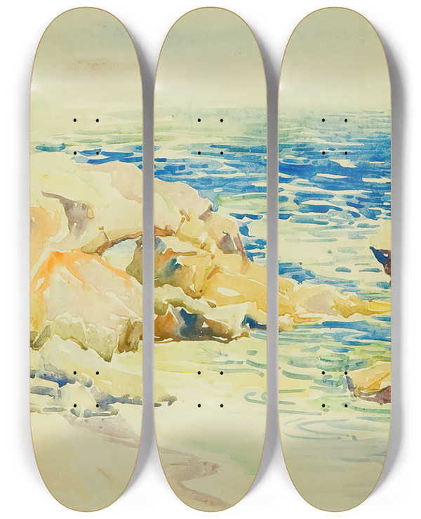 Triptych art skateboard deck of Anna Althea Hills The Arch Laguna Beach by Anna Althea Hills (1882-1930)
